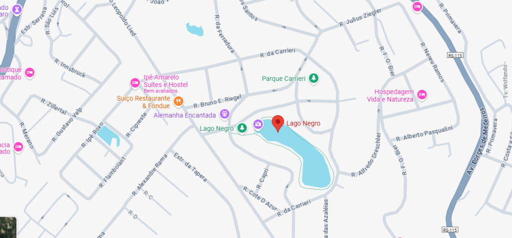 Imagem do maps, onde mostra o lago negro de Gramado.