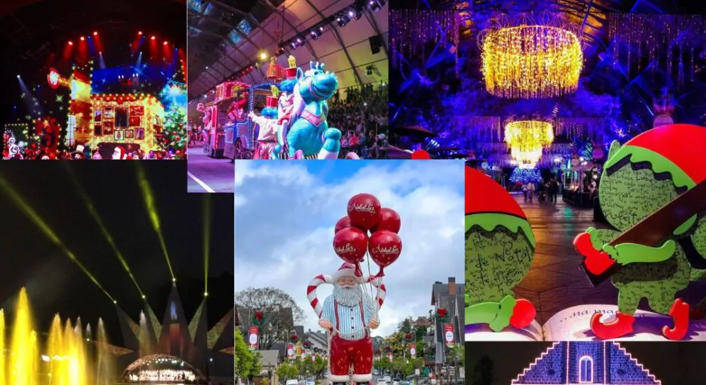 Mosaico com várias imagens do Natal Luz de Gramado